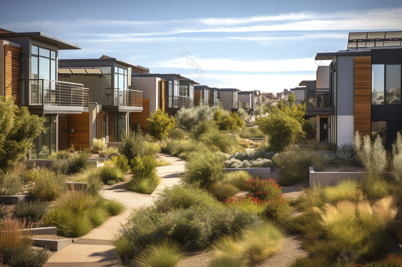 一片绿色植物疯狂的生长在小区建筑周围,高清,摄影图,摄影图片,图片大全,摄影图免费下载